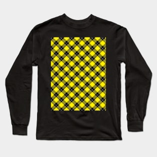 Diagonal Yellow and Black Flannel-Plaid Pattern Long Sleeve T-Shirt